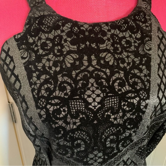 Metallic Silver and Black Burnout Velvet A-Line Dress size 13, EUC - Picture 2 of 8